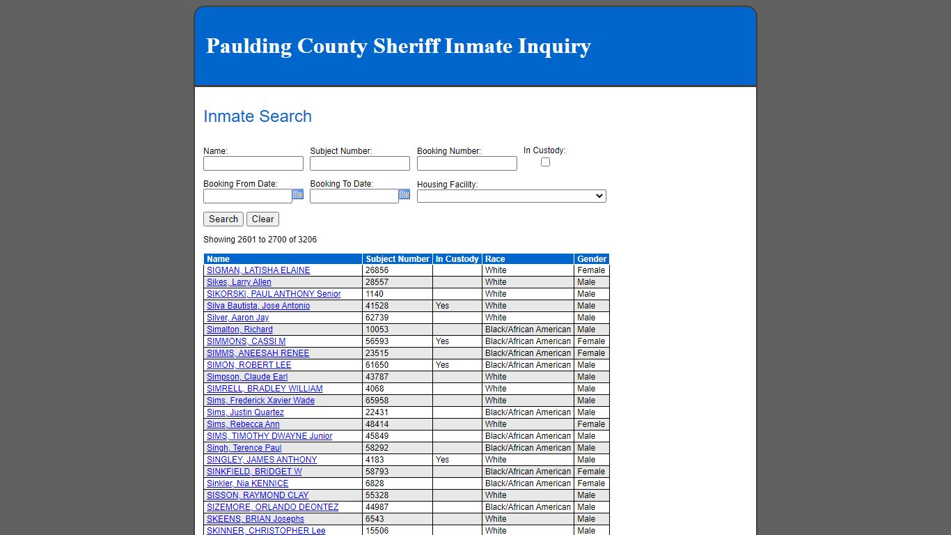 Inmate Search - Paulding County Sheriff Inmate Inquiry
