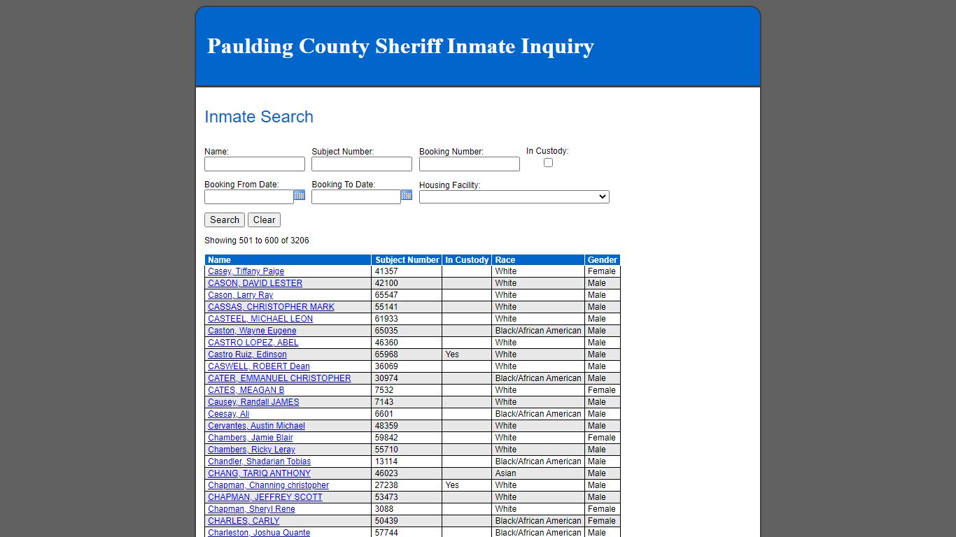 Inmate Search - Paulding County Sheriff Inmate Inquiry